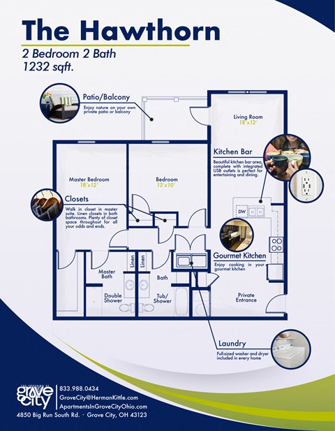 The Hawthorn 2 bedroom floor plan